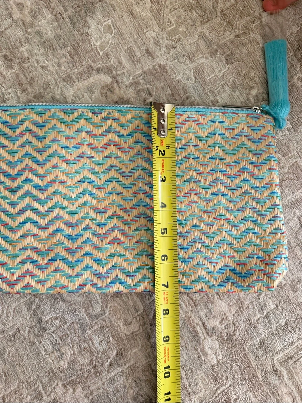 Lancôme Woven Raffia Style Clutch Pouch Turquoise Tassel Zip Bag New